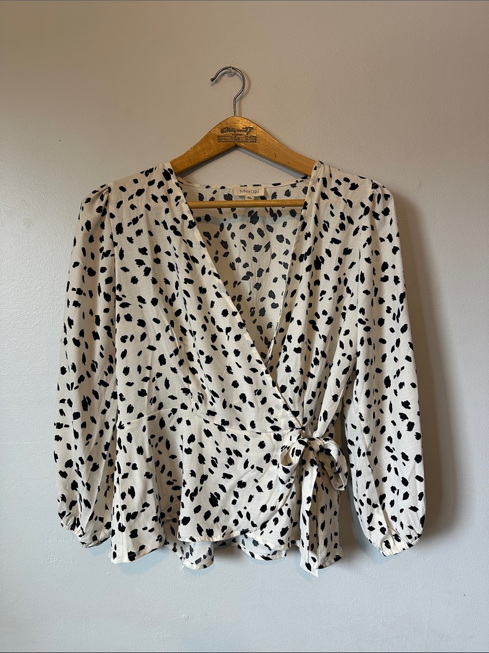 Meraki White & Black Printed Women's Blouse Size XL
